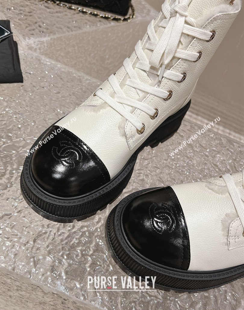 Chanel Calfskin and Wool Lace-up Platform Ankle Boots 5cm White 2024 CH090905 (MD-241015111)