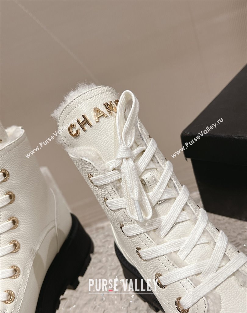 Chanel Calfskin and Wool Lace-up Platform Ankle Boots 5cm White 2024 CH090905 (MD-241015111)