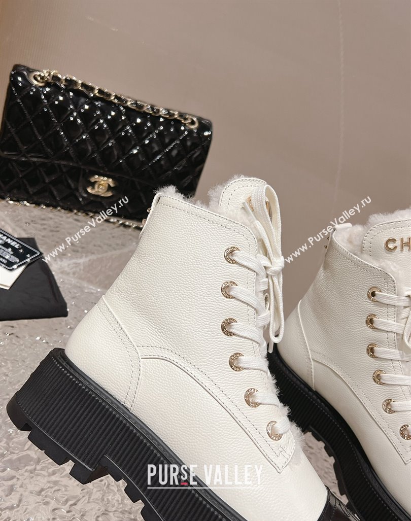 Chanel Calfskin and Wool Lace-up Platform Ankle Boots 5cm White 2024 CH090905 (MD-241015111)