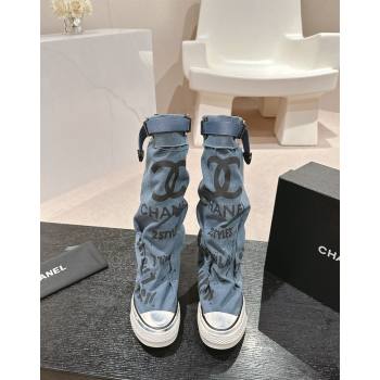 Chanel Denim Sneaker High Boots with Buckle Light Blue 2024 CH101510 (MD-241015119)