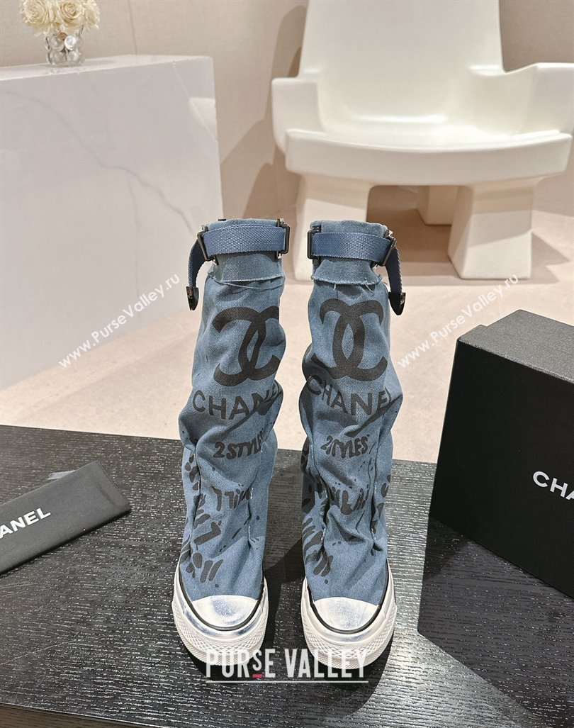 Chanel Denim Sneaker High Boots with Buckle Light Blue 2024 CH101510 (MD-241015119)