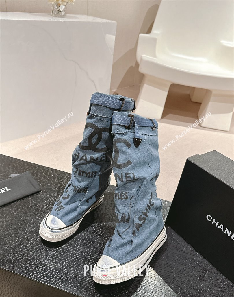 Chanel Denim Sneaker High Boots with Buckle Light Blue 2024 CH101510 (MD-241015119)