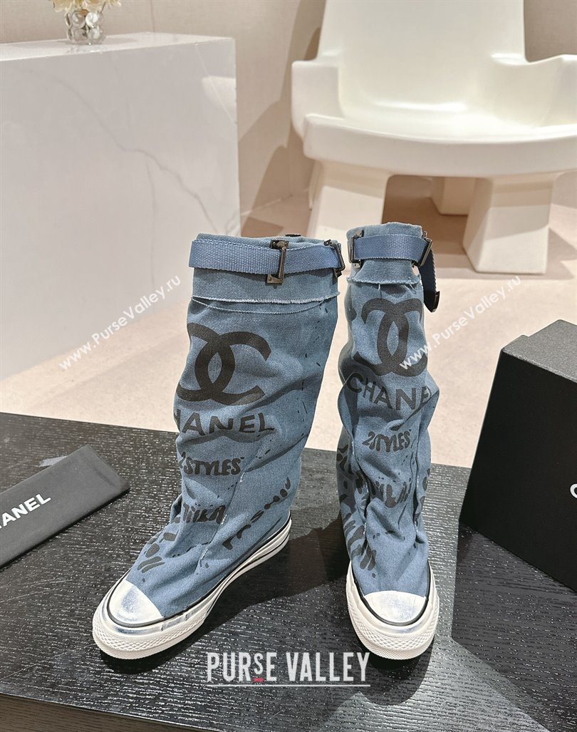 Chanel Denim Sneaker High Boots with Buckle Light Blue 2024 CH101510 (MD-241015119)