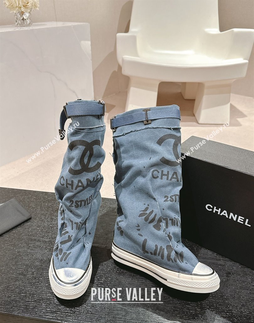 Chanel Denim Sneaker High Boots with Buckle Light Blue 2024 CH101510 (MD-241015119)