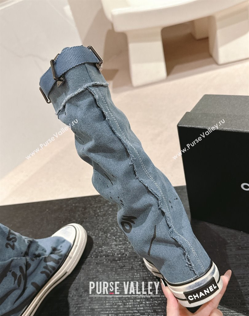 Chanel Denim Sneaker High Boots with Buckle Light Blue 2024 CH101510 (MD-241015119)