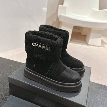 Chanel Suede and Wool Fur Platform Ankle Boots Black 2024 CH101501 (MD-241015072)