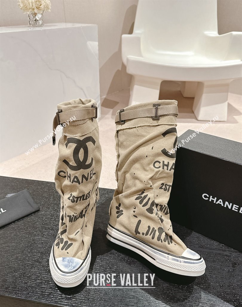 Chanel Denim Sneaker High Boots with Buckle Beige 2024 CH101510 (MD-241015120)