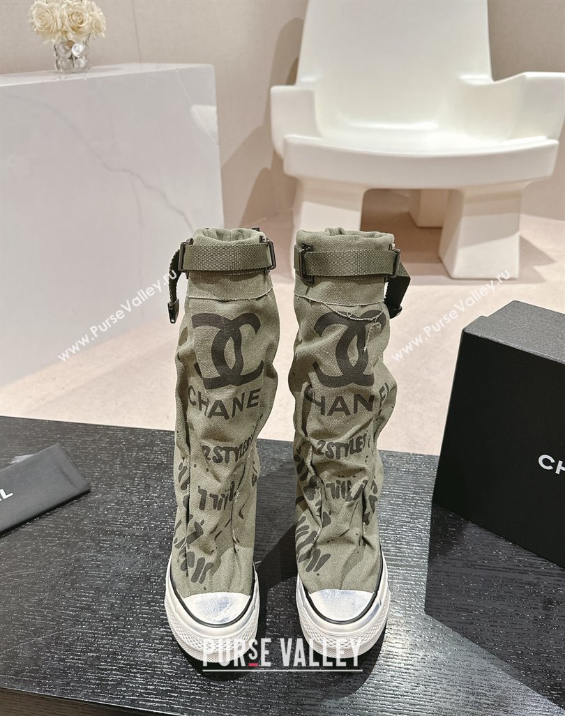 Chanel Denim Sneaker High Boots with Buckle Green 2024 CH101510 (MD-241015121)