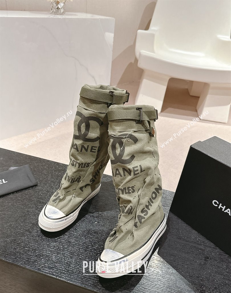 Chanel Denim Sneaker High Boots with Buckle Green 2024 CH101510 (MD-241015121)
