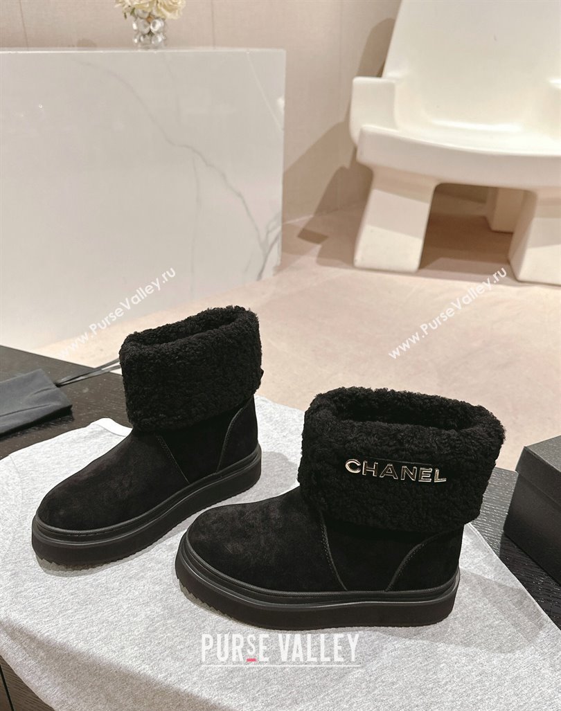 Chanel Suede and Wool Fur Platform Ankle Boots Black 2024 CH101501 (MD-241015072)