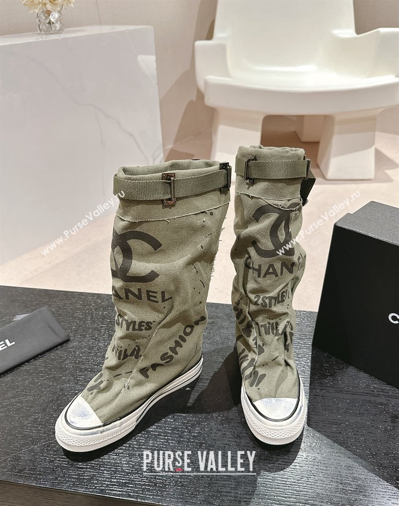 Chanel Denim Sneaker High Boots with Buckle Green 2024 CH101510 (MD-241015121)