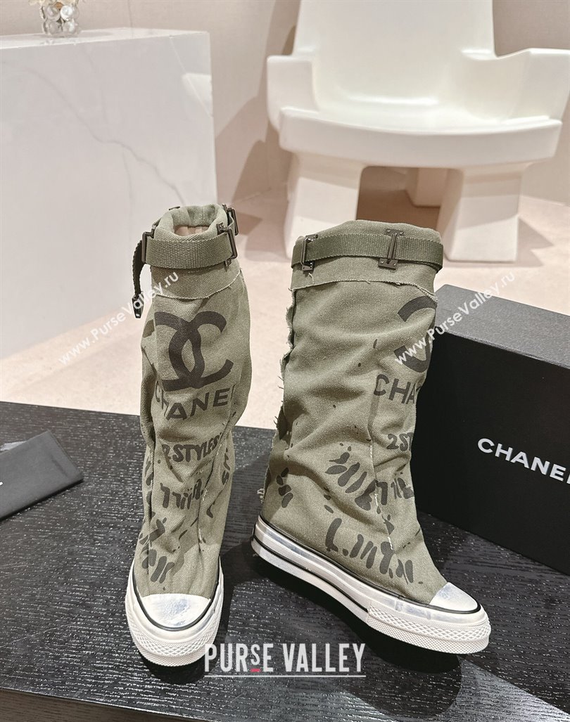 Chanel Denim Sneaker High Boots with Buckle Green 2024 CH101510 (MD-241015121)