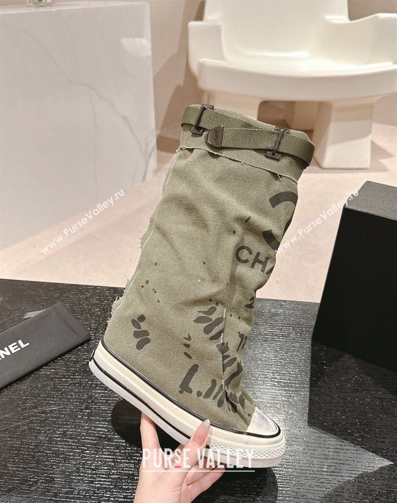 Chanel Denim Sneaker High Boots with Buckle Green 2024 CH101510 (MD-241015121)