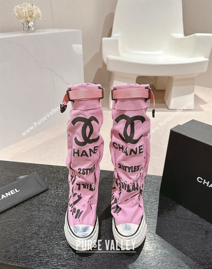 Chanel Denim Sneaker High Boots with Buckle Pink 2024 CH101510 (MD-241015122)