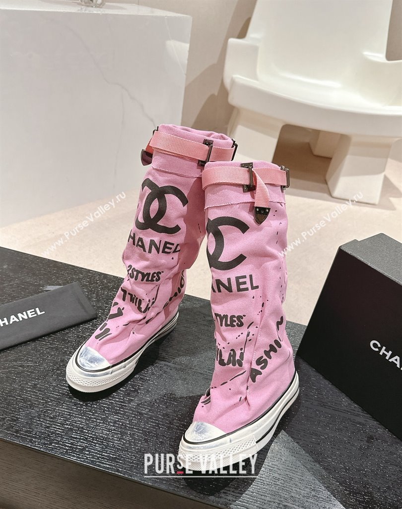 Chanel Denim Sneaker High Boots with Buckle Pink 2024 CH101510 (MD-241015122)