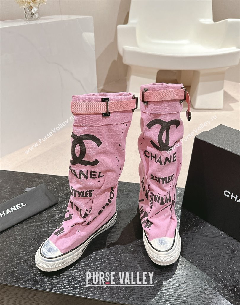 Chanel Denim Sneaker High Boots with Buckle Pink 2024 CH101510 (MD-241015122)