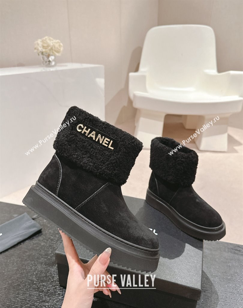 Chanel Suede and Wool Fur Platform Ankle Boots Black 2024 CH101501 (MD-241015072)