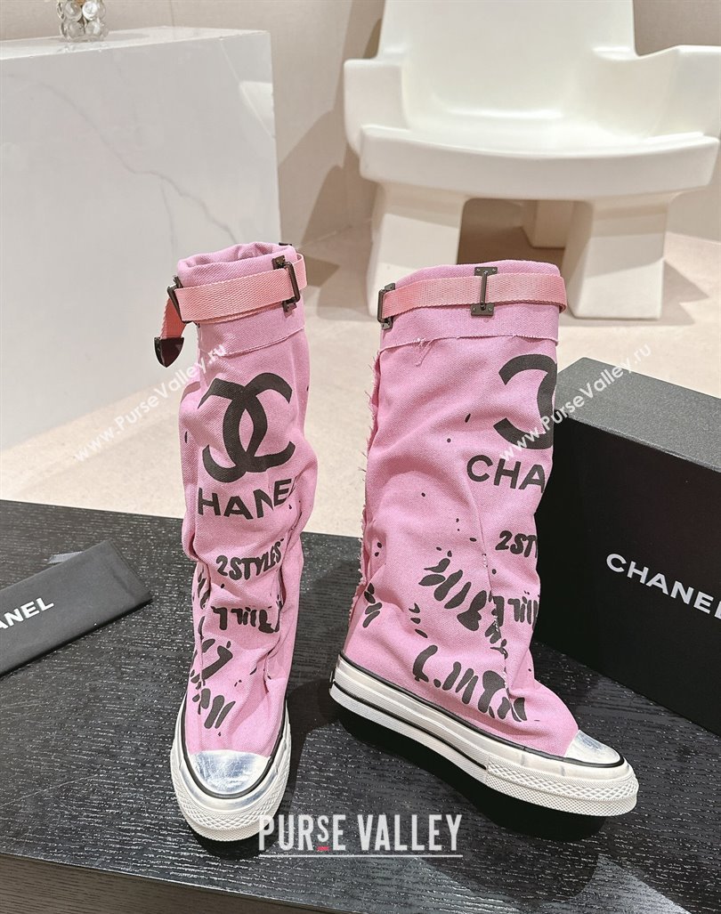 Chanel Denim Sneaker High Boots with Buckle Pink 2024 CH101510 (MD-241015122)