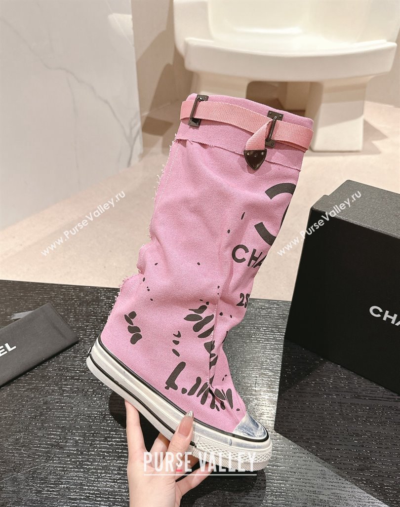 Chanel Denim Sneaker High Boots with Buckle Pink 2024 CH101510 (MD-241015122)