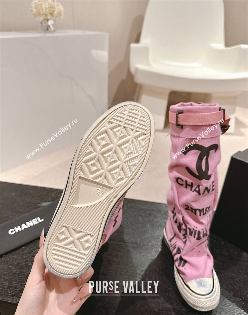 Chanel Denim Sneaker High Boots with Buckle Pink 2024 CH101510 (MD-241015122)