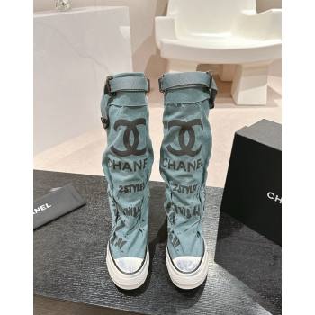 Chanel Denim Sneaker High Boots with Buckle Blue2 2024 CH101510 (MD-241015123)