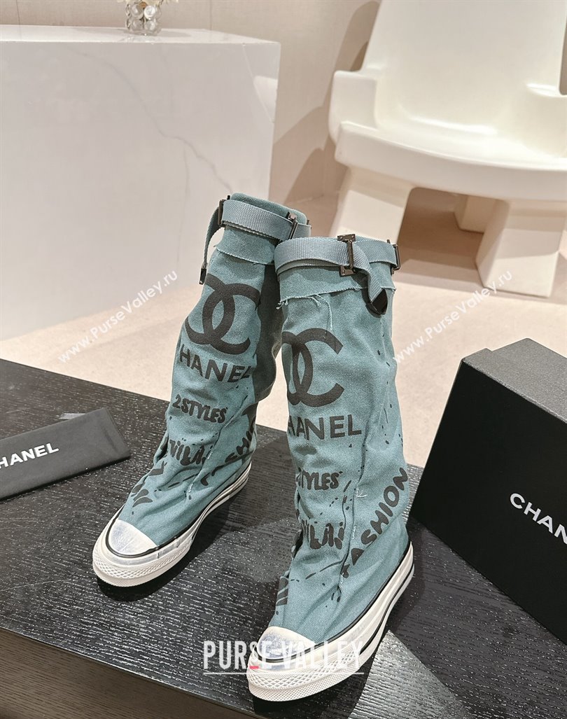 Chanel Denim Sneaker High Boots with Buckle Blue2 2024 CH101510 (MD-241015123)