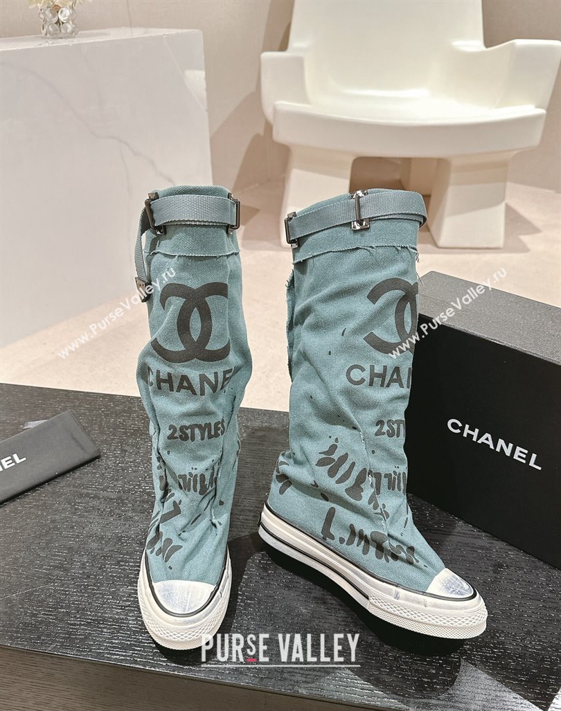 Chanel Denim Sneaker High Boots with Buckle Blue2 2024 CH101510 (MD-241015123)