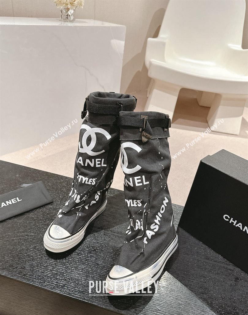 Chanel Denim Sneaker High Boots with Buckle Black 2024 CH101510 (MD-241015124)