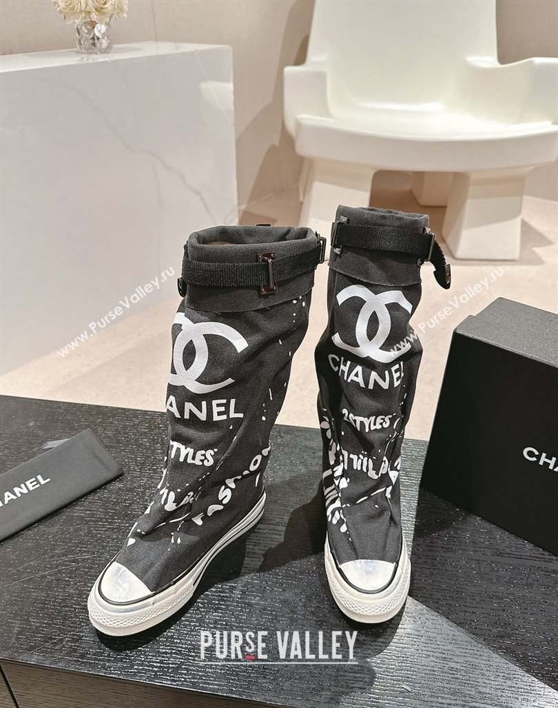 Chanel Denim Sneaker High Boots with Buckle Black 2024 CH101510 (MD-241015124)