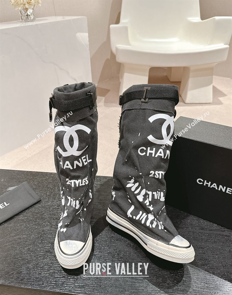 Chanel Denim Sneaker High Boots with Buckle Black 2024 CH101510 (MD-241015124)