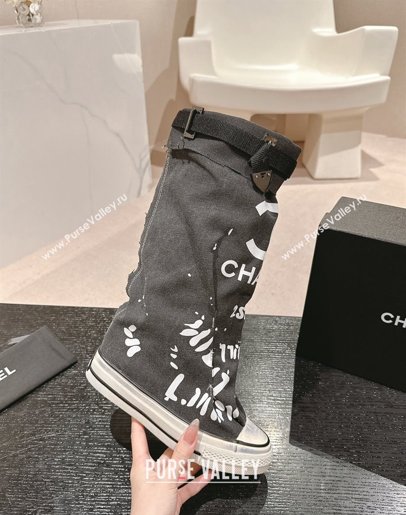 Chanel Denim Sneaker High Boots with Buckle Black 2024 CH101510 (MD-241015124)