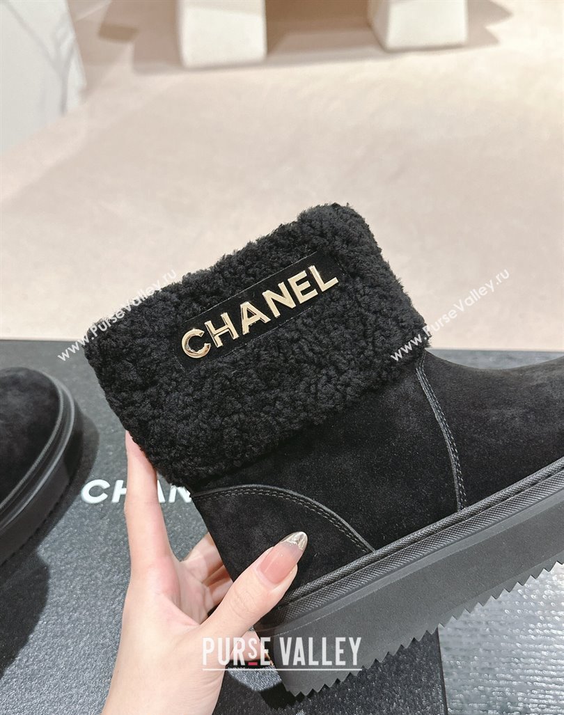 Chanel Suede and Wool Fur Platform Ankle Boots Black 2024 CH101501 (MD-241015072)