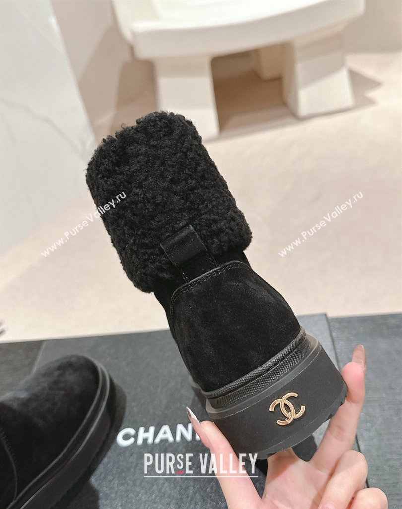 Chanel Suede and Wool Fur Platform Ankle Boots Black 2024 CH101501 (MD-241015072)