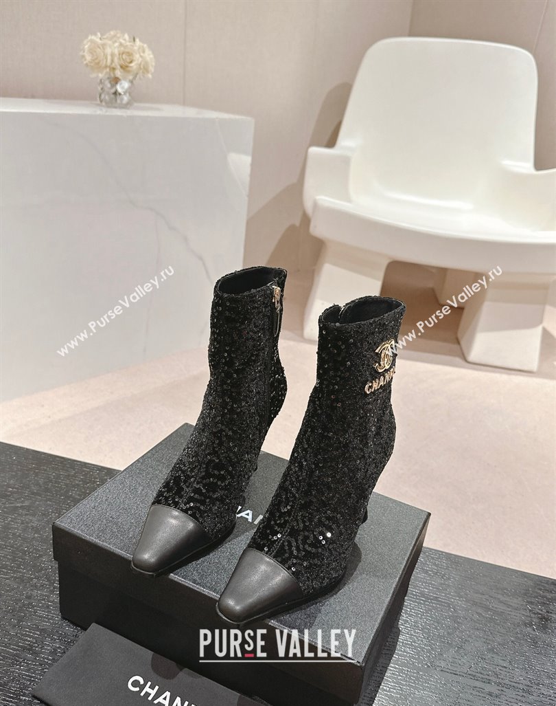 Chanel Tweed and Sequins Ankle Boots with Charms Buckle Strap Black 2024 CH101601 (MD-241016005)