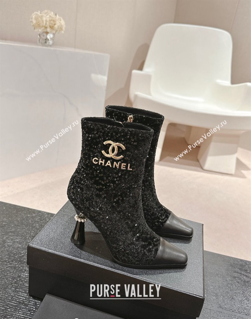 Chanel Tweed and Sequins Ankle Boots with Charms Buckle Strap Black 2024 CH101601 (MD-241016005)