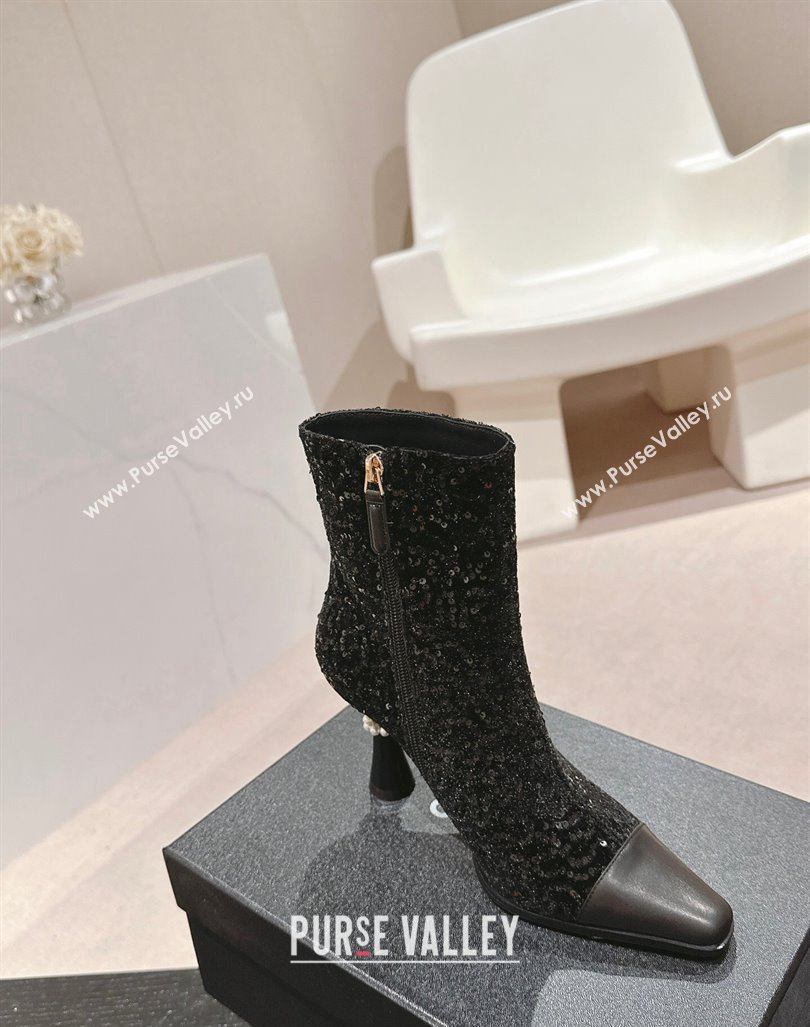 Chanel Tweed and Sequins Ankle Boots with Charms Buckle Strap Black 2024 CH101601 (MD-241016005)