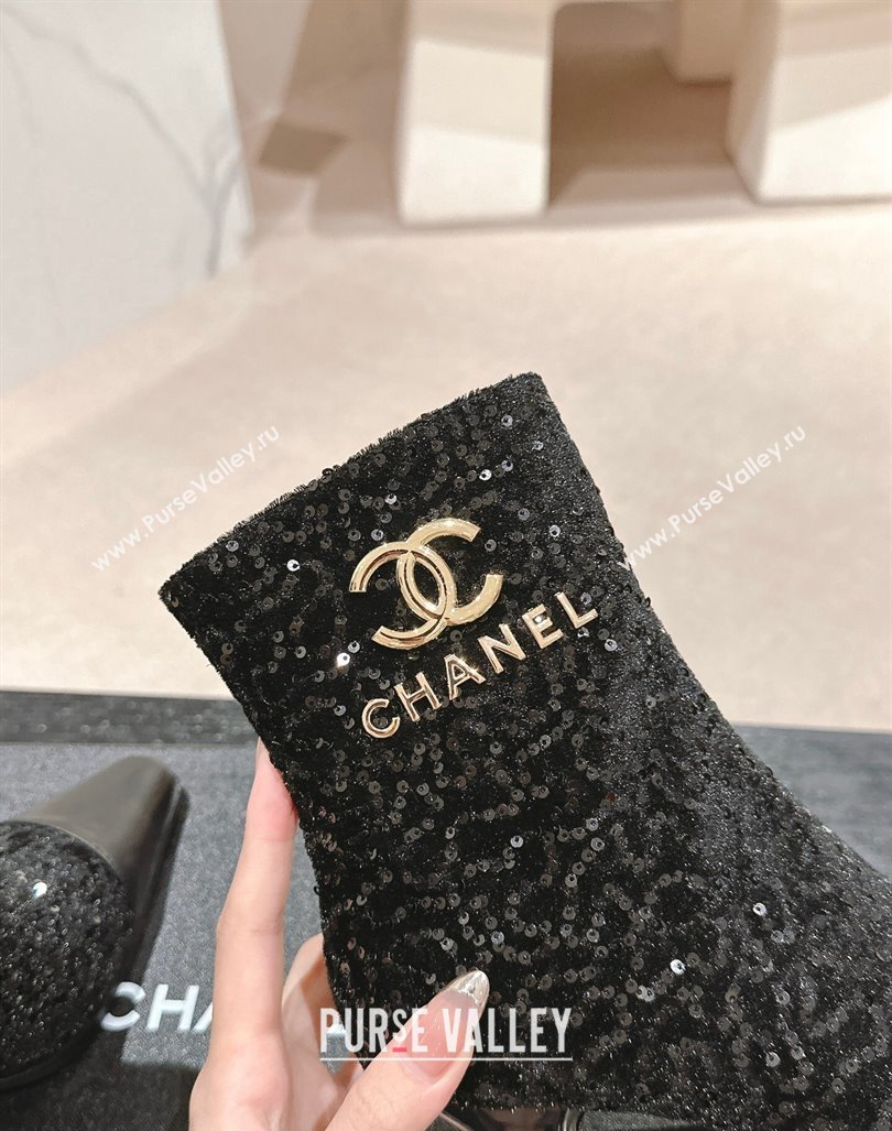 Chanel Tweed and Sequins Ankle Boots with Charms Buckle Strap Black 2024 CH101601 (MD-241016005)