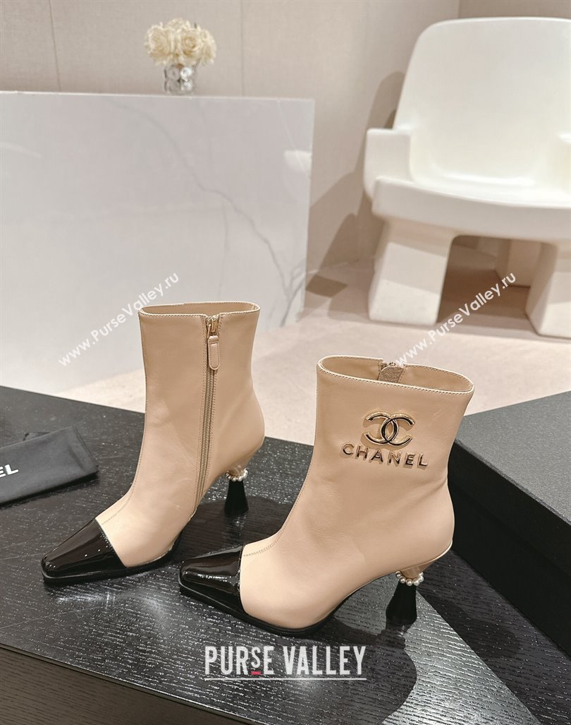 Chanel Calfskin Ankle Boots with Charms Buckle Strap Beige 2024 CH101601 (MD-241016007)