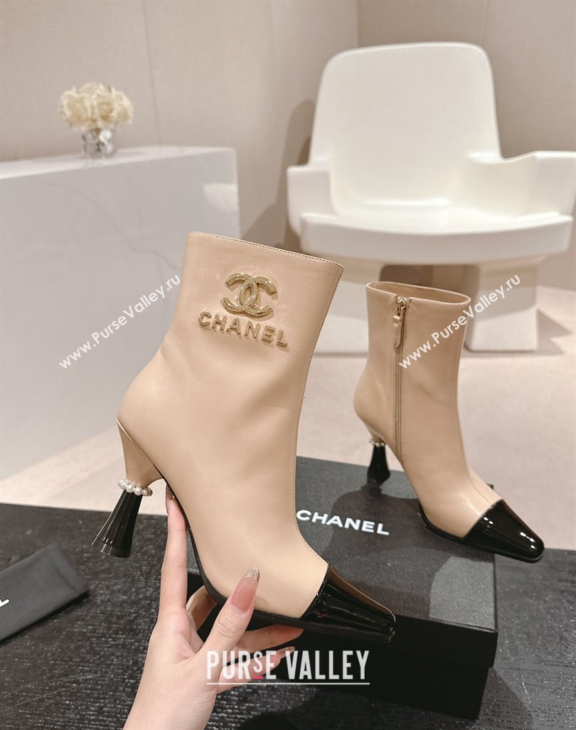 Chanel Calfskin Ankle Boots with Charms Buckle Strap Beige 2024 CH101601 (MD-241016007)