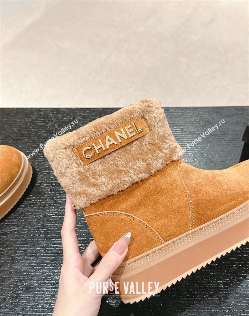 Chanel Suede and Wool Fur Platform Ankle Boots Brown 2024 CH101501 (MD-241015073)