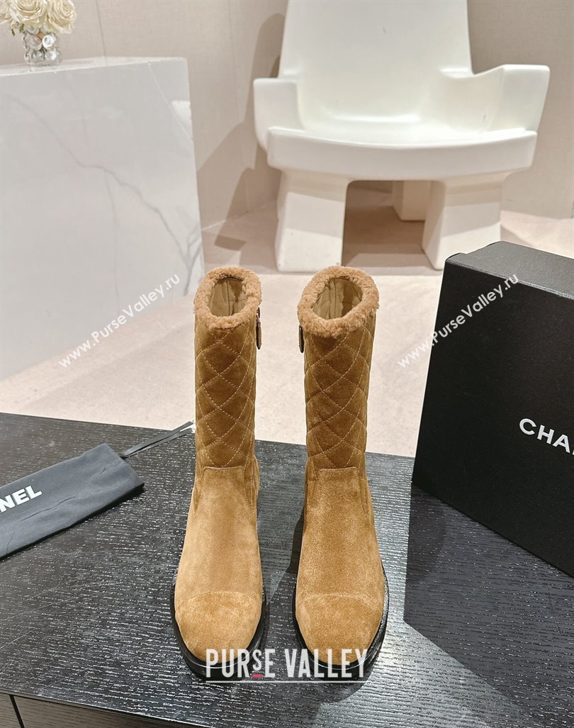 Chanel Quilted Suede Medium Boots Dark Beige 2024 CH101502 (MD-241015074)