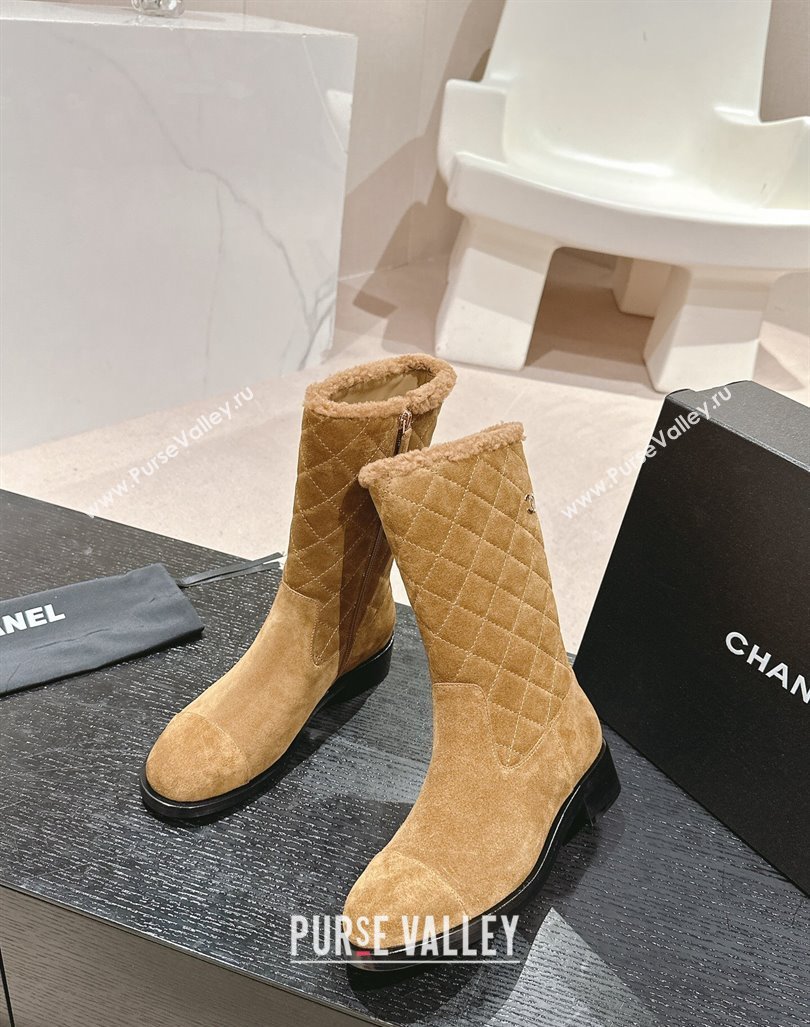 Chanel Quilted Suede Medium Boots Dark Beige 2024 CH101502 (MD-241015074)