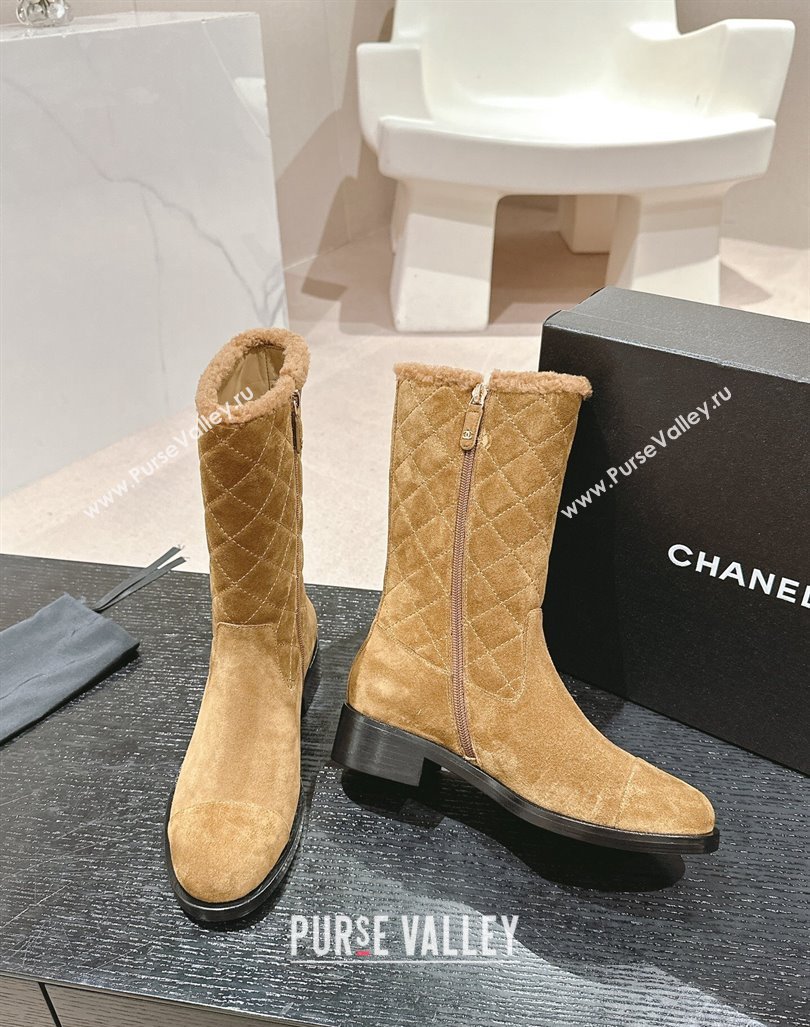 Chanel Quilted Suede Medium Boots Dark Beige 2024 CH101502 (MD-241015074)