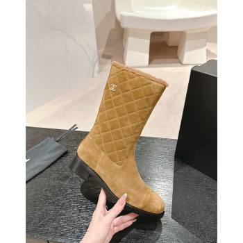 Chanel Quilted Suede Medium Boots Dark Beige 2024 CH101502 (MD-241015074)