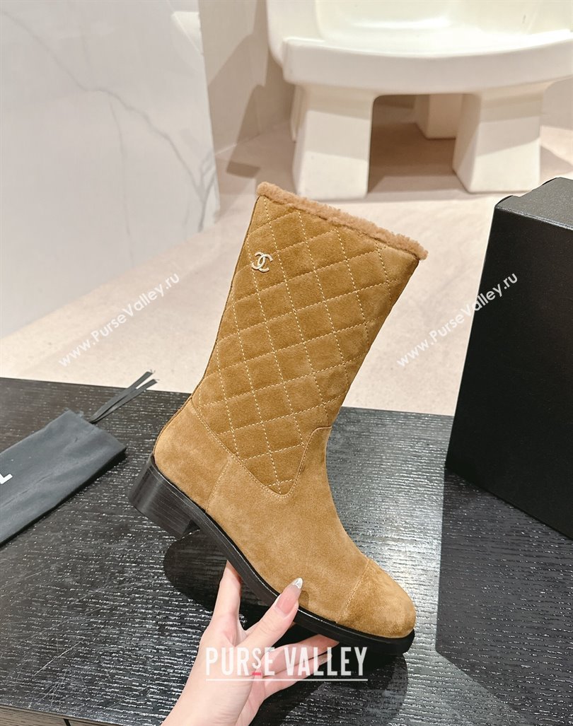 Chanel Quilted Suede Medium Boots Dark Beige 2024 CH101502 (MD-241015074)