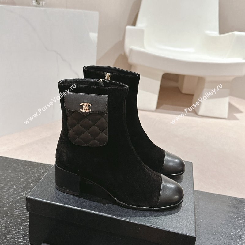 Chanel Suede Leather Ankle Boots with Pocket Black 2024 CH101604 (MD-241016021)