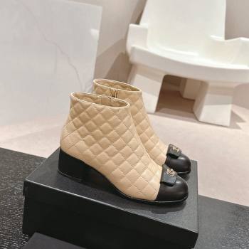 Chanel Quilted Calfskin Ankle Boots with Foldover CC Beige 2024 CH101605 (MD-241016026)