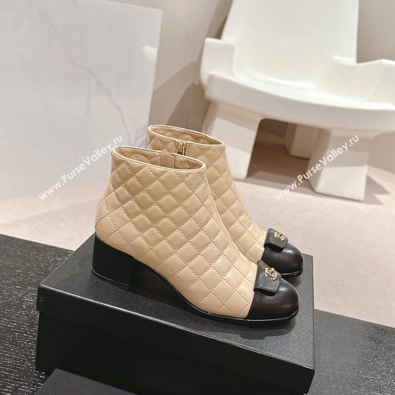 Chanel Quilted Calfskin Ankle Boots with Foldover CC Beige 2024 CH101605 (MD-241016026)