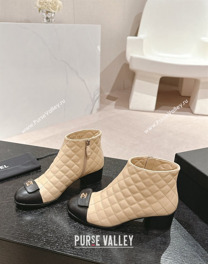 Chanel Quilted Calfskin Ankle Boots with Foldover CC Beige 2024 CH101605 (MD-241016026)