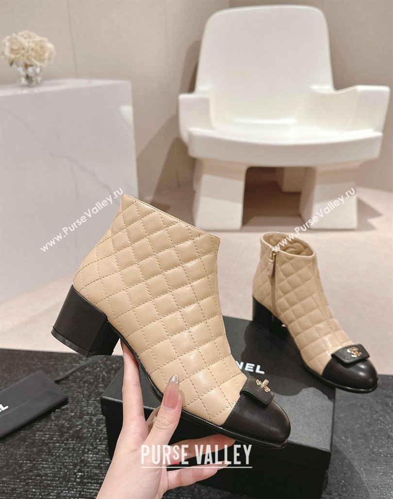 Chanel Quilted Calfskin Ankle Boots with Foldover CC Beige 2024 CH101605 (MD-241016026)